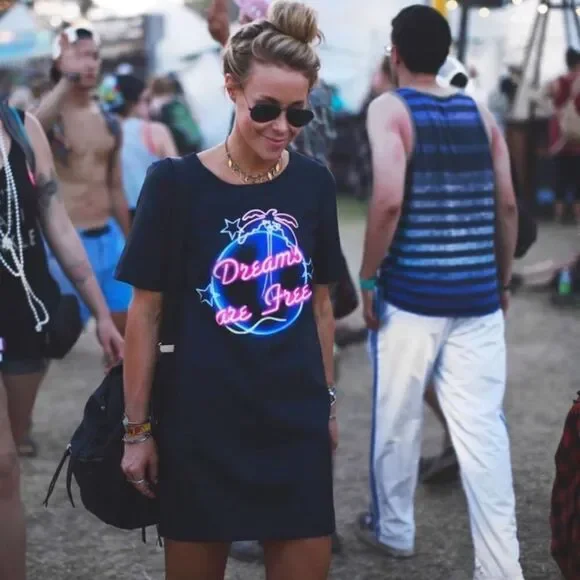 FRENCH CONNECTION Dreams Are Free Shift Dress Black Neon Sign Size 6 - Picture 2 of 7